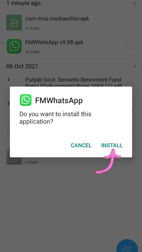 Download Step 5: Click Install after Clicking FM WhatsApp APK